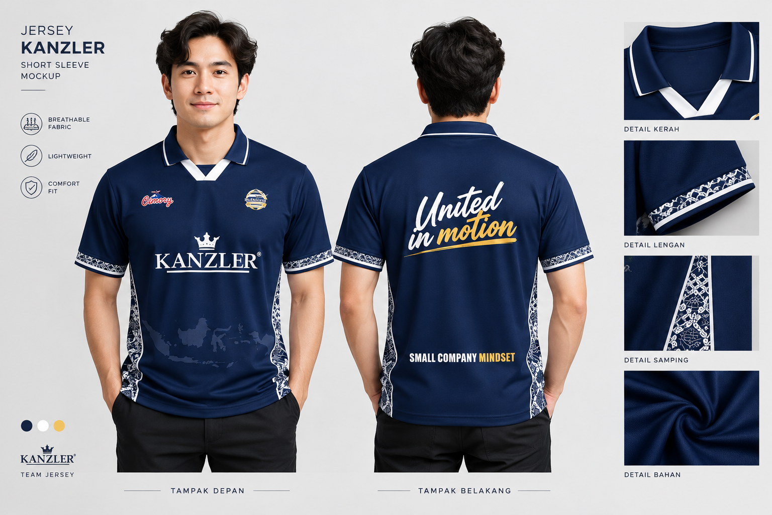 JERSEY POLA POLOS LIST PUTIH BATIK UNITED IN MOTION BELAKANG