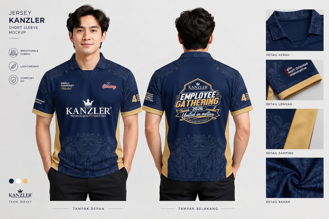 DESAIN AWAL POLA BATIK SETENGAH BAWAH LIST KUNING LOGO EMPLOYE BELAKANG